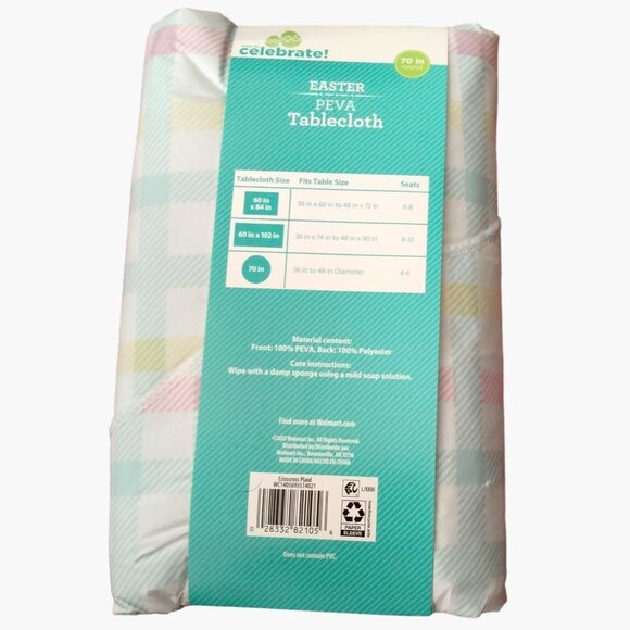 Way To Celebrate Vinyl Tablecloth Floral Blue White Plaid 60 x 84 Inch Peva - Picture 4 of 5